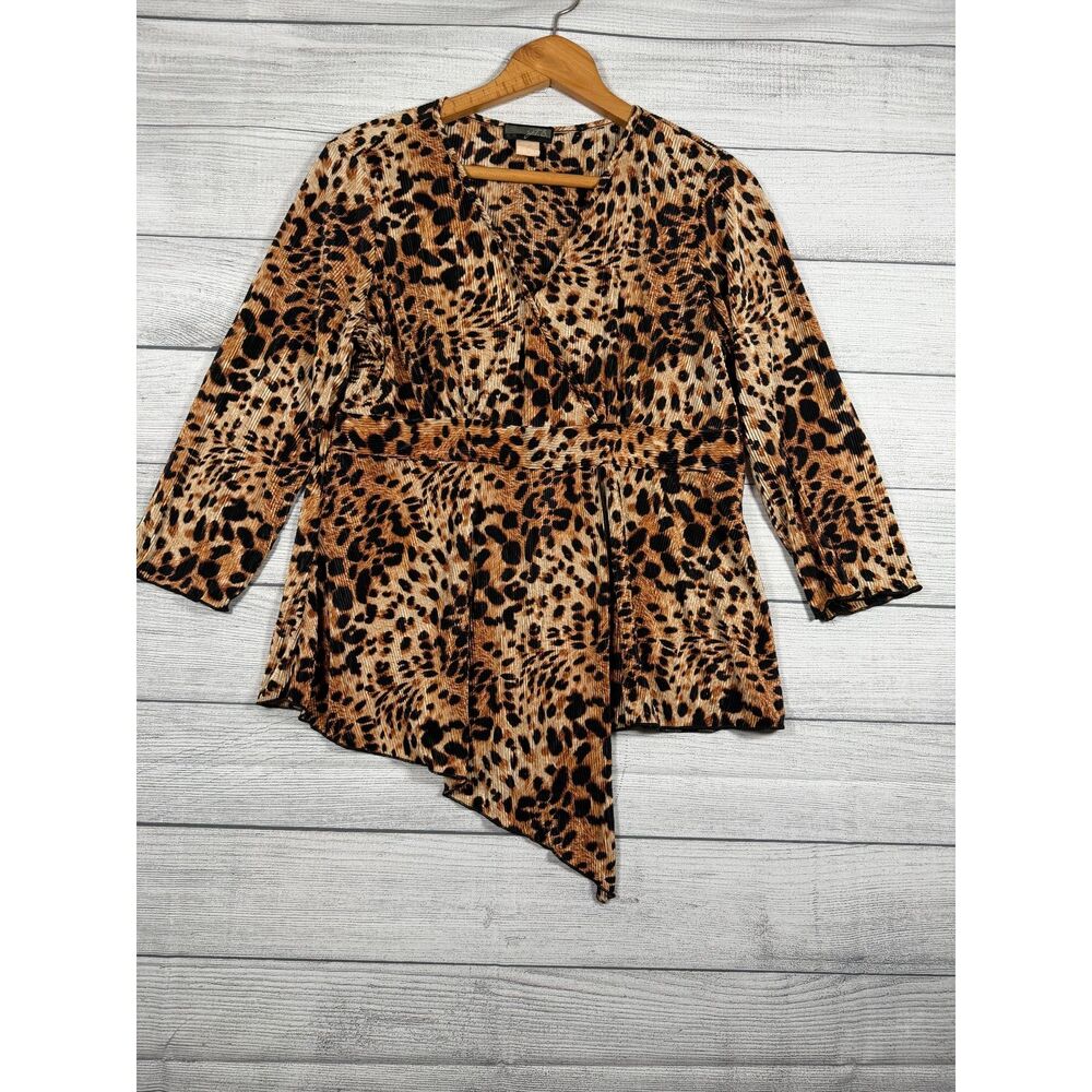 Vintage JTB Women’s Medium Leopard Print Wrap Handkerchief Hem Y2K Top 4180